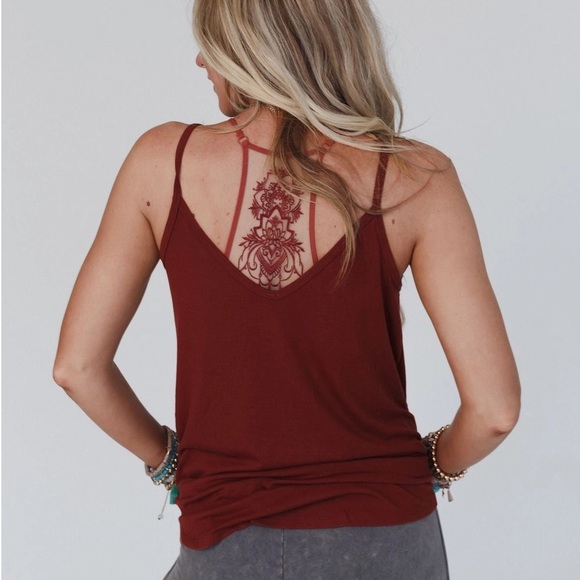Rust Boho Sheer Lace Tattoo Floral Bralette - Picture 6 of 6